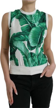 Dolce & Gabbana Zijden Bananenblad Print Tank Top - Dames - Tops zonder mouwen - Veelkleurig - 2XS - Tops