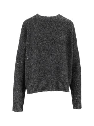 Eleh Black Cropped Speckled Knit Wool Sweater