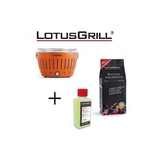 Lotus Grill Barbacoa Naranja Con Pilas Y Cable De Alimentaci&oacute;n Usb + 1kg De Carb&oacute;n De Haya + Gel Combustible Inodoro Para Barbacoa 200ml -lotus Grill