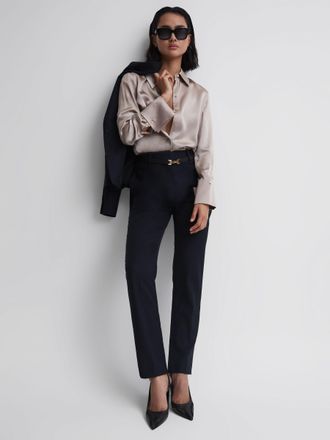 Reiss Womens Navy Blue Wool Tapered Suit Trousers, Size: 10