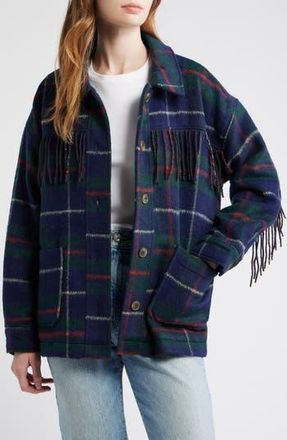 Thread & Supply Fringe Plaid Shacket in Navy Green Red at Nordstrom Rack, Size X-Small