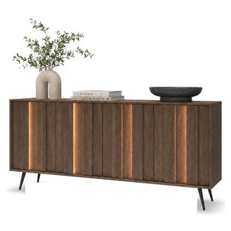 Dmora Aparador Haga, Alacena 4 Estantes, Puerta Abatible, 4 Puertas, 183x40x83h Cm Marr&oacute;n Nogal