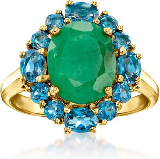 Ross-Simons Emerald and London Blue Topaz Ring in 18kt Gold Over Sterling
