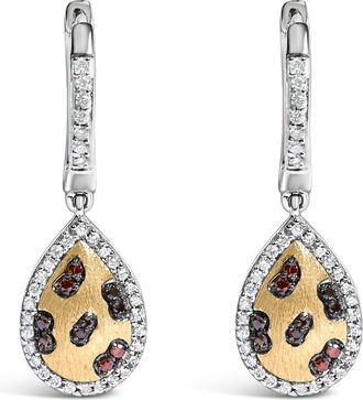 House of Brilliance 10K Yellow Gold Plated Sterling Silver 1/3 Cttw Multi Color Diamond Pear Shape Dangle Earrings