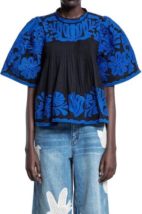 Sea NY Overhemden, Dames, Veelkleurig, M, Katoen, Agathe Applique Top met Korte Mouwen