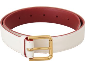 Dolce & Gabbana White Calf Leather Two-Toned Gold Metal Buckle Womens Belt