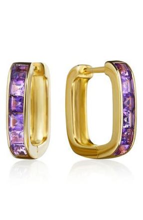 House of Frosted Violet Amethyst Square Huggie Hoop Earrings in Gold at Nordstrom Rack