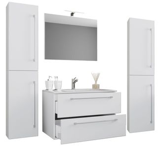 ebuy24 Ebuy24 - Vcm 5pcs Lavabo Lavabo Gabinete Inferior Ancho 60 Cm Muebles De Ba&ntilde;o Conjunto Con Cajones Espejo De Puertas Giratorias Badinos (blanco)