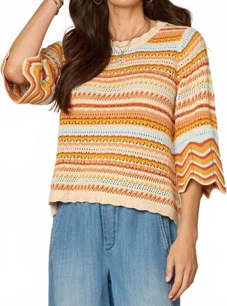Democracy Bell Sleeve Crochet Striped Sweater In Multicolor
