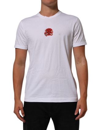 Dolce & Gabbana Mens White Cotton Dg Love Patch Crew Neck T-Shirt