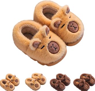 Generic Capybara Slippers Kids Women Men, Warm Indoor Non-Slip Capybara Plush Cotton Slippers (Light Brown Closed Heel, UK, Little Kid, 13, Numeric Range, UK 