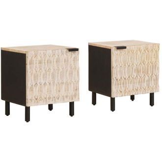 vidaXL Bedside Cabinet 2 pcs White 40 x 33 x 46 cm Solid Mango Wood vidaXL
