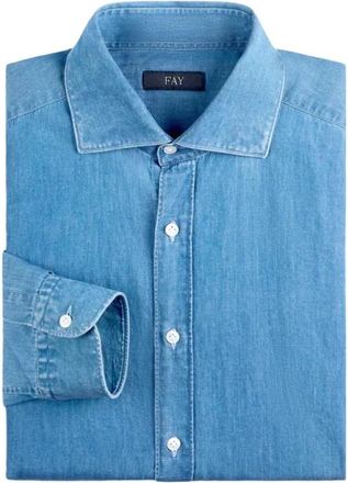 Fay Washed Denim Shirt - Heren - Spijkeroverhemden - Blauw - S - Denim - Overhemden