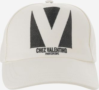 Valentino Garavani Mens Baseball Hat Cotton With Embroidery White