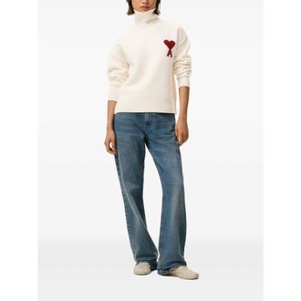 Ami Intarsia Heart Motif Sweater - White