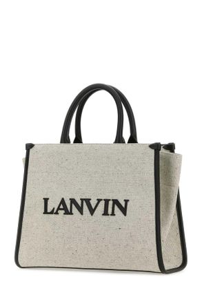 Lanvin Womens Two-Tone Canvas Small & Out Shopping Bag Beigeblack Borse A Mano