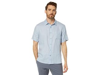 Vince Linen Short Sleeve Mens Clothing Dark Oxford Blue : MD