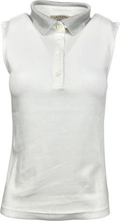 La Fileria Witte Polo Shirt met Lurex Kraag - Dames - Tops zonder mouwen - Wit - S - Katoen - Tops