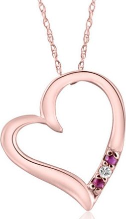 Pompeii3 Diamond & Ruby Heart Pendant 3-Stone Rose Gold with 18 Chain