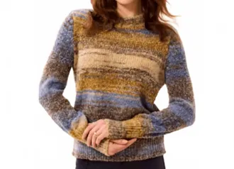Tribal Space-Dye Textured Puff Sleeve Sweater In Cobalt