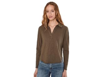 Mod-o-doc Long Sleeve Easy Polo T-Shirts Womens Clothing Fern : LG (US 12-14), Cotton