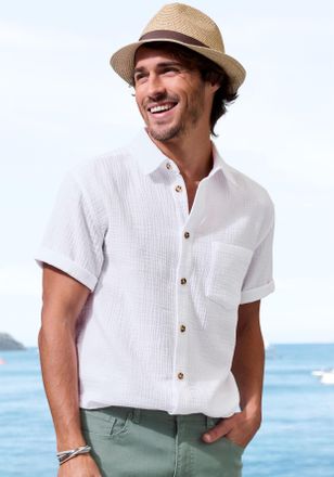 Beach Time Kurzarmhemd BEACHTIME Regular fit, Herren, Gr. XXXL (47/48), N-Gr, weiss (wei&szlig;), Web, Obermaterial: 100% Baumwolle, unifarben, regular fit, Rundhals, 