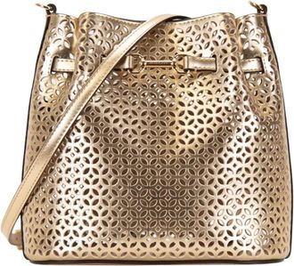 Michael Kors Devon Medium Perforated Leather Bucket Bag - Dames - Schoudertassen - Geel - ONE Size - Leer - Tassen