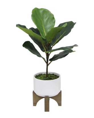 Flora Bunda 23In Ceramic Planter On Wood Stand