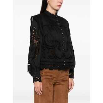 Farm Rio Cut-Out Lace Detailing Shirt - Black