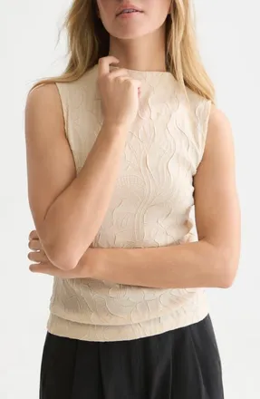 Scotch & Soda Floral Jacquard Sleeveless Funnel Neck Top in Eggnog at Nordstrom, Size 42