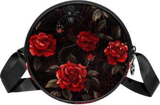 Generic Circle Crossbody Bag for Women, Spider Rose Small Sling Bag Daypack with Zipper Adjustable Shoulder Straps Casual Ladies Girls Round Purse