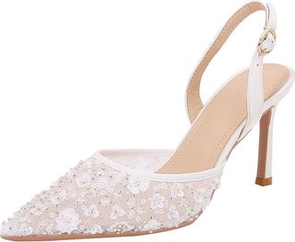 Generic Women Pointed Toe Stiletto High Heels 8.5CM White Lace Tulle Floral Sequins Wedding Evening Party-Numeric_10_Point_5