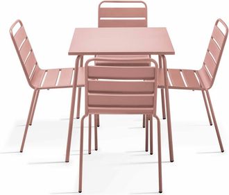 Oviala Mesa de jard&iacute;n y 4 sillas de metal rosa