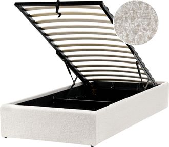 Beliani Cama Con Almacenaje Moderna Sin Cabecero Tapizada De Boucl&eacute; Blanco Crema 90 X 200 Cm Dinan