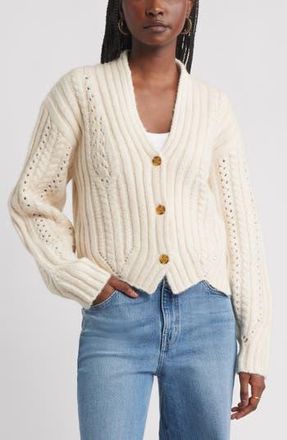 Treasure & Bond Chevron Hem Cable Cardigan in Beige Oatmeal Light Heather at Nordstrom Rack, Size X-Large