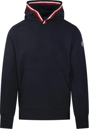 Moncler Hooded Sweatshirt met gestreepte bies - Heren - Sweatshirts & Hoodies - Blauw - Maat: XL Katoen