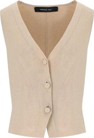 Federica Tosi Ecru Gebreid Vest met Strik - Dames - Bodywarmers - Beige - S - Polyester - Jassen