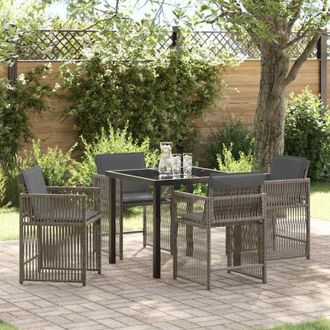 vidaXL Conjunto De Comedor De Jard&iacute;n 5 Pcs Gris Rat&aacute;n Sint&eacute;tico Vidaxl