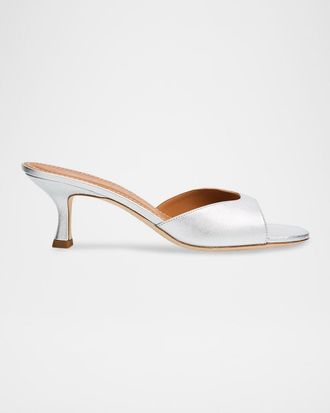 Staud Brigitte Metallic Leather Kitten-Heel Mules