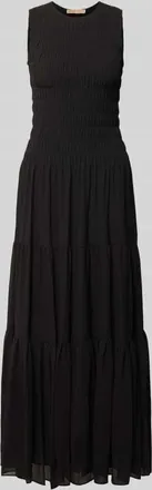 Michael Kors Maxikleid mit Smok-Details und Volantsaum in BLACK, Gr&ouml;&szlig;e XS