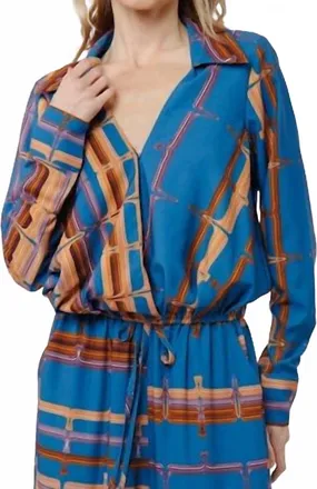 Ciebon Abstract Stripe Surplice Bubble Top In Blue