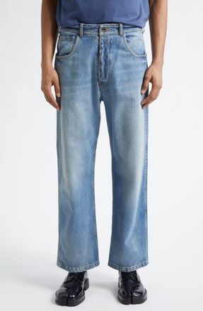 Maison Margiela Fray Hem Straight Leg Crop Jeans in Washed Blue at Nordstrom, Size 30