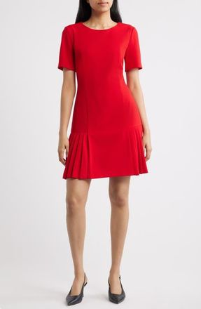 Tahari by ASL Pleat Detail Short Sleeve Dress in Red at Nordstrom, Size 10