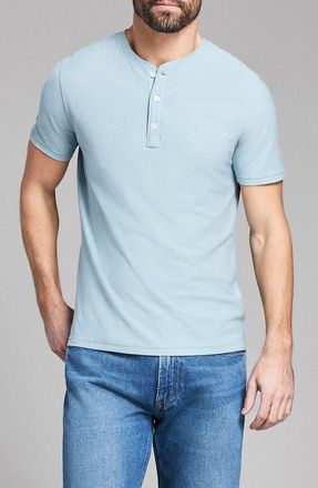 Billy Reid Birds Eye Short Sleeve Henley in Steel Blue/Tinted White at Nordstrom, Size Xx-Large