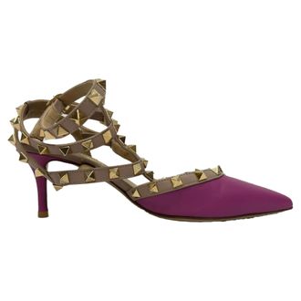 Valentino Pre-owned Womens Rockstud Sandals in Pink and Beige Leather - Rose - Size EU 36