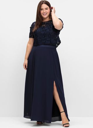 Sheego Tunikashirt SHEEGO Shirttunika, Damen, Gr. 44, blau (marine), 90% Polyester, 10% Elasthan, unifarben, Rundhals, Shirts Tunikashirt