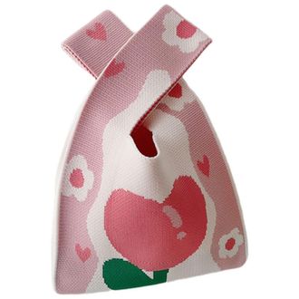 Generic Handheld Knitted Bag with Heart Patterns Reversible Design for Daily Commuting and Special Occasion Gifting (Pink,7.87&times;13.78in)