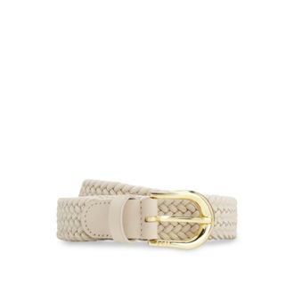 BOSS Woven belt with leather trims