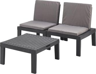 Dmora Set salotto da esterno Aixela, Composizione da giardino con 2 sedute con schienale ed 1 modulo multifunzione, Salottino con cuscini, 100% Made in