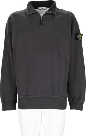 Stone Island Half-Zip Stand Collar Patch Cotton Polo Shirt